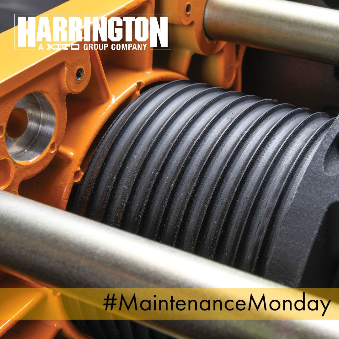 HarringtonHoist's tweet photo. Have you performed a visual inspection of your Wire Rope Hoist drum? The entire surface of the drum should be coated with a lubricant, and it should be free of dirt and grime. 

#MaintenanceMonday #handchainhoist #electrichoist #hoist #chainblock #leverblock #manualhoist https://t.co/LKSfhSW53O