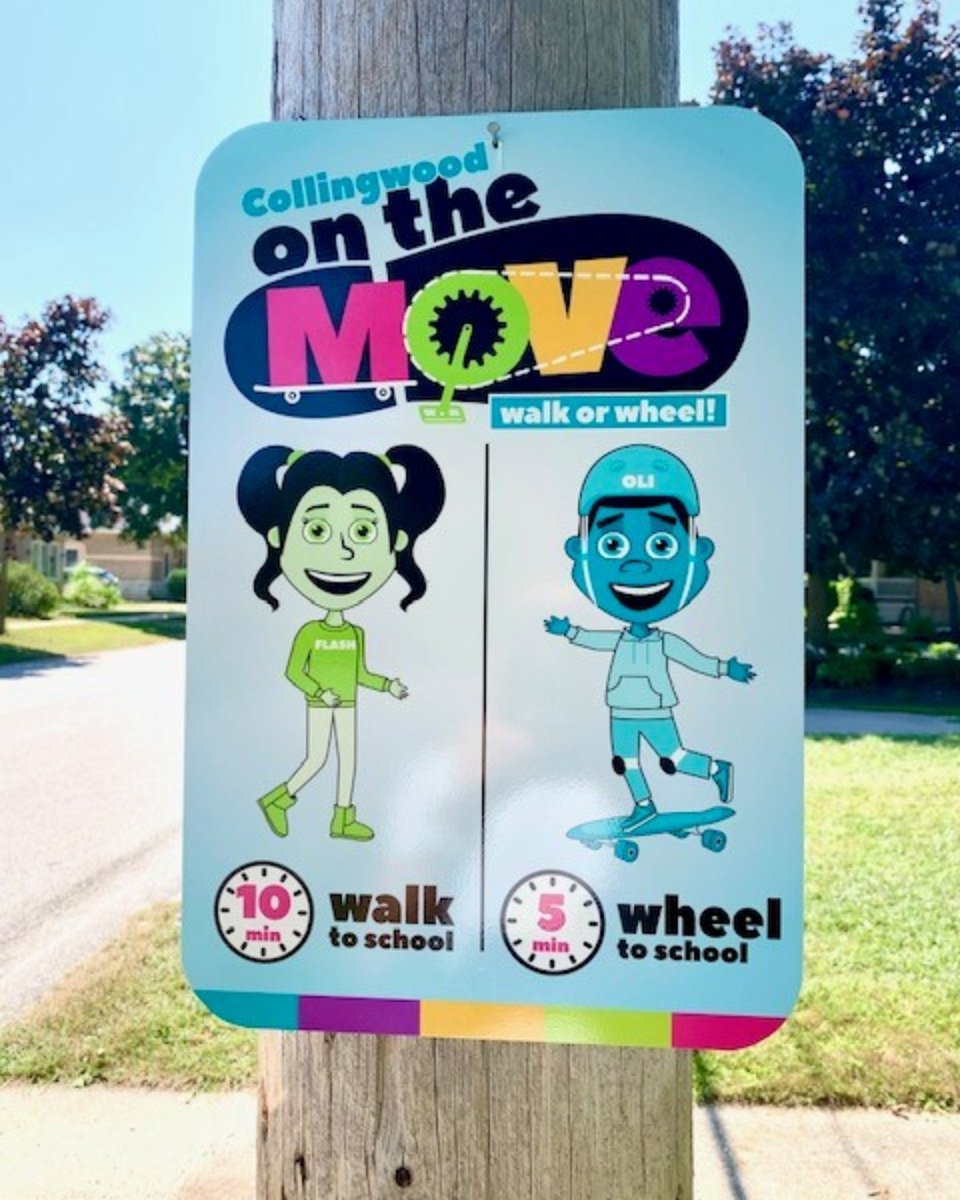 Collingwood launches On the Move campaign -  On the Move street signs installed across Collingwood as a community based initiative this week are designed to encourage students to walk or wheel to school this Fall. Learn more: ow.ly/8eE950FWr3c