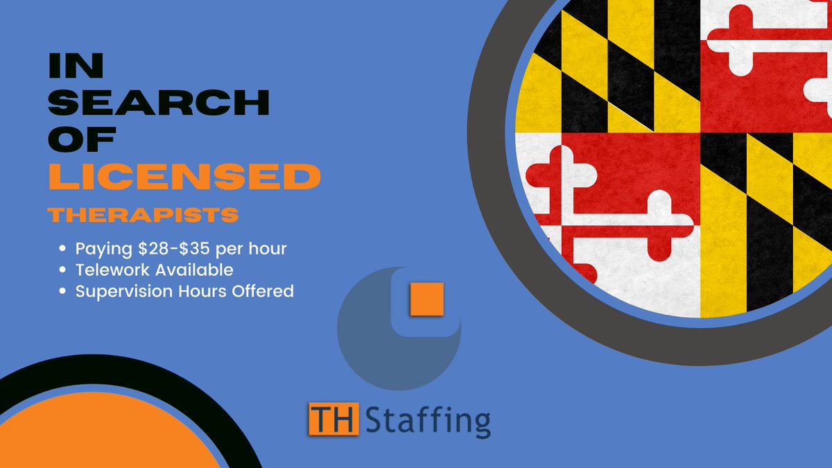 Now hiring Maryland Licensed #Therapists for TH Staffing in #Baltimore. Apply today at th-staffing.com/job-seekers
.

#LPC #LICSW #LMFT #LGPC #LGSW  #hiring #jobs #baltimorejobs #nowhiring #Therapistjobs #mentalhealthjob #mentalhealth #socialworkers #socialwork #counselor
