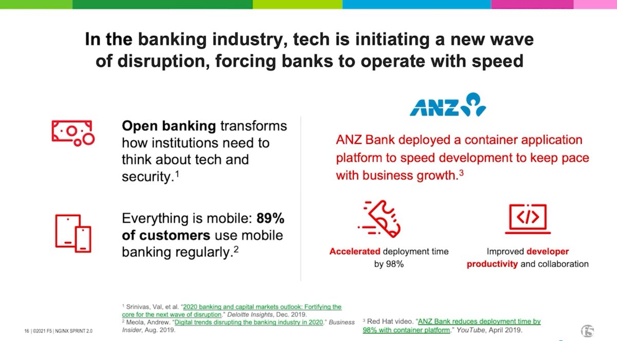 nginx's tweet photo. Tune in now as @kernelcdub, SVP and CTO, @RedHat tells us how the banking industry is driving a new wave of disruption. Check out how their customer, ANZ Bank deployed a container application platform to speed up the development of new banking offerings. #NGINXSprint https://t.co/L4RSblHlkc