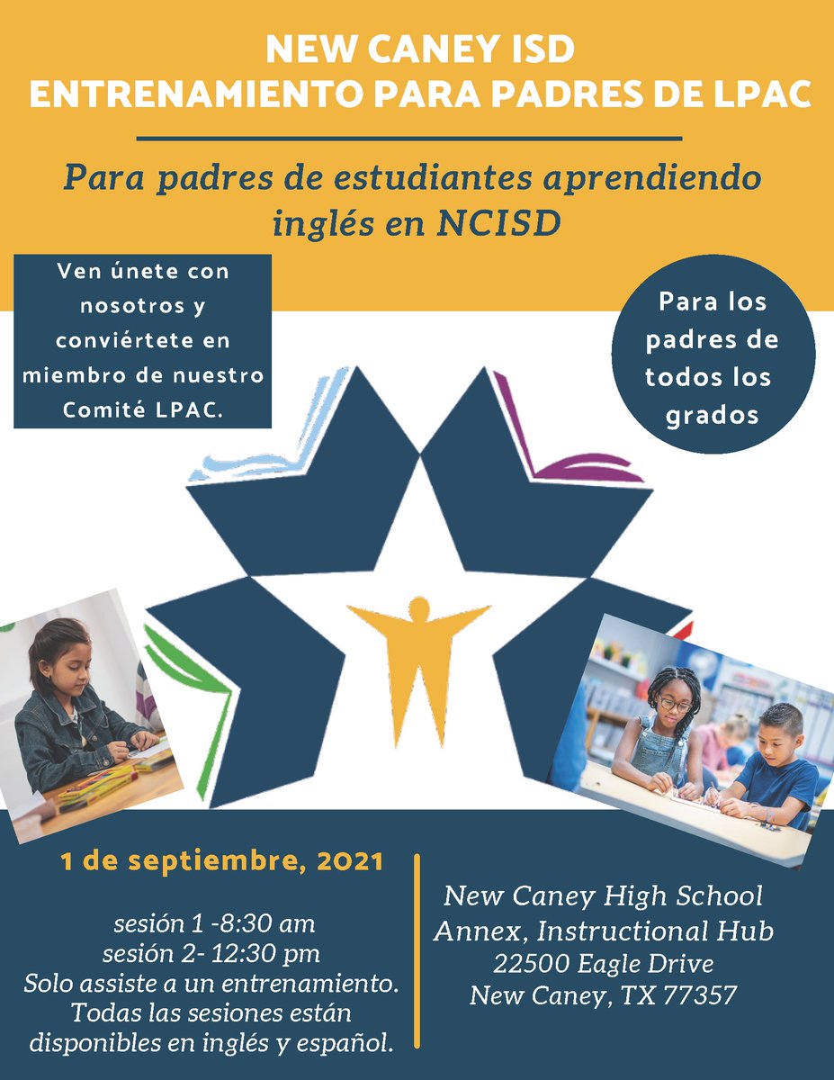The Multilingual Department is looking for parents of English Learners to volunteer to join LPACs across the district. Please see the attached flyers for training dates and times. 
 #ncisd #CES_Astronauts