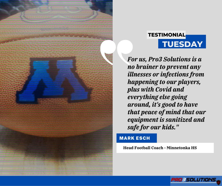 pro3_solutions's tweet photo. This week's testimonial tuesday coming at you from Minnetonka HS's head football coach: Mark Esch! 
#disinfectandprotect 
@TonkaFB https://t.co/tOENJcaj5Q