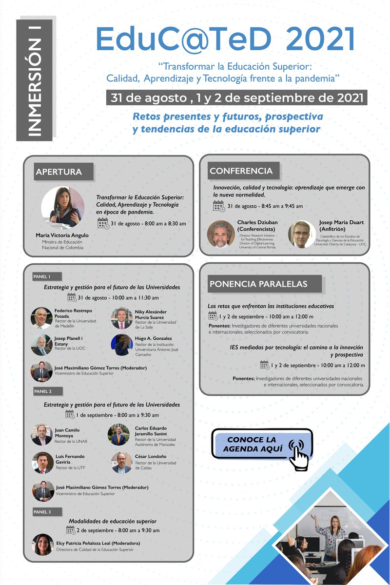 RedUneteCo's tweet photo. ¡Agéndate!

Te compartimos la programación de la primer inmersión de EduC@teD 2021 ¿ya te inscribiste?

https://t.co/J13MbNw0CI 

#educated 

@Mineducacion 
@ASCUN https://t.co/VzvqV3EpbI