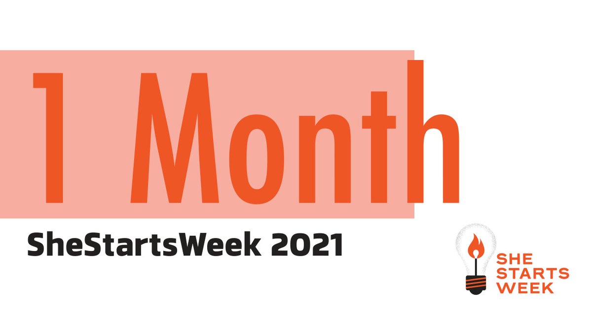 We're exactly one month away from #SheStartsWeek! Register your email here so you can get notified as events get added to the schedule. → bit.ly/3Da8hsS

We're excited to see you SOON! 🎉
