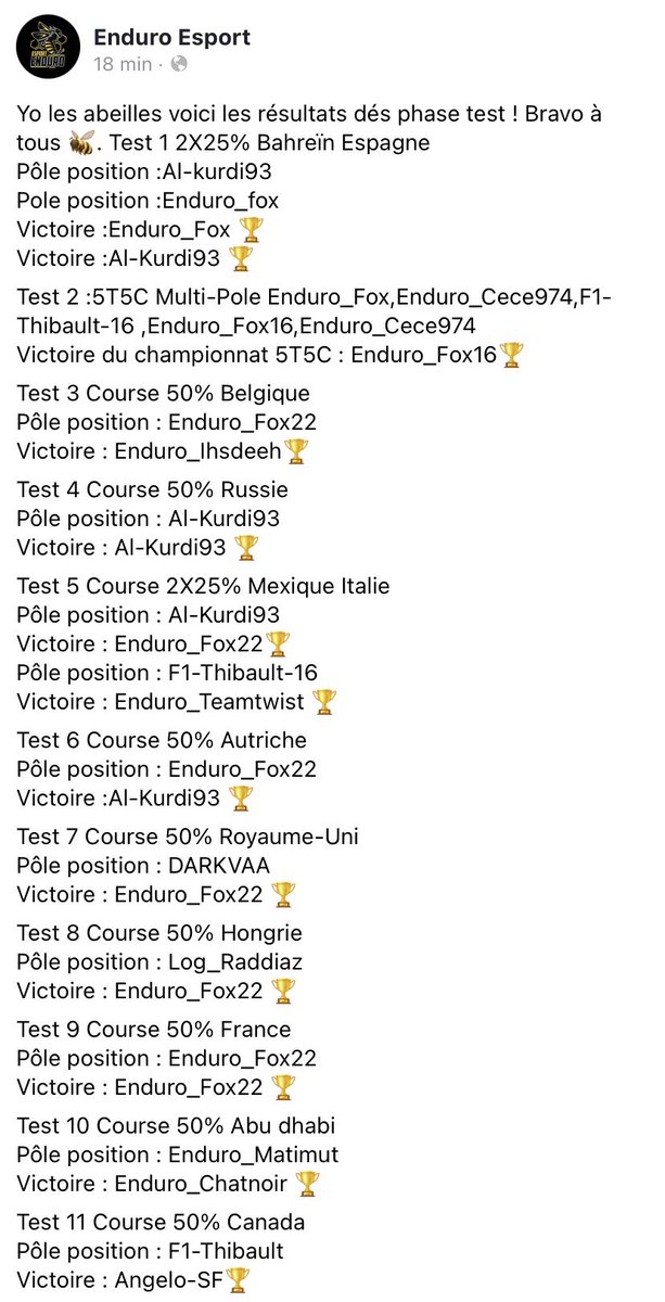 r_fox22's tweet photo. Résultat course test de là Enduro Esport :
6/13 pôle🥇
6/13 victoire 🏆 
Début de saison 5/09/21 venez nombreux !!!
Twitch: Enduro Esport 
YouTube: Enduro Esport https://t.co/FxUo1PSPBH