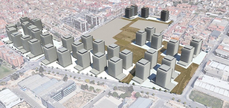 El bonito plan urbanístico de Alfafar para garantizar su crecimiento sostenible. Fuera de escala y ocupando lo poco de huerta que queda. No hay dinamita suficiente en el mundo.