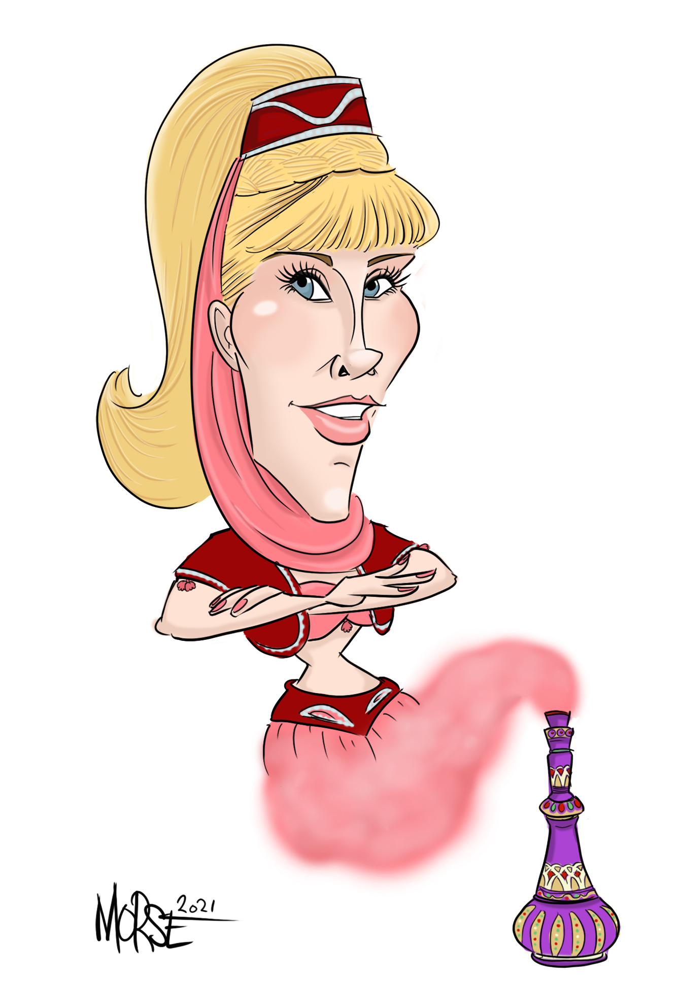 Happy 90th Birthday to Barbara Eden!  You know what I dream of?  You letting me draw your caricature!  Message me! 