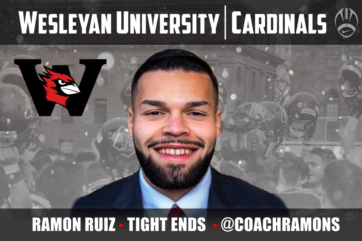 🚨🚨 Excited to welcome Coach Hallenbeck &amp; Coach Ruiz to the staff 🚨🚨

<a href="/CoachHallenbeck/">Coach Hallenbeck</a> will be coaching the WRs 
@CoachRamonS will be coaching the TEs

Be sure to follow them and <a href="/Wes_Football/">Wesleyan University Football</a> for all Wesleyan Football news

#RollCards 🔴⚫️🔴⚫️