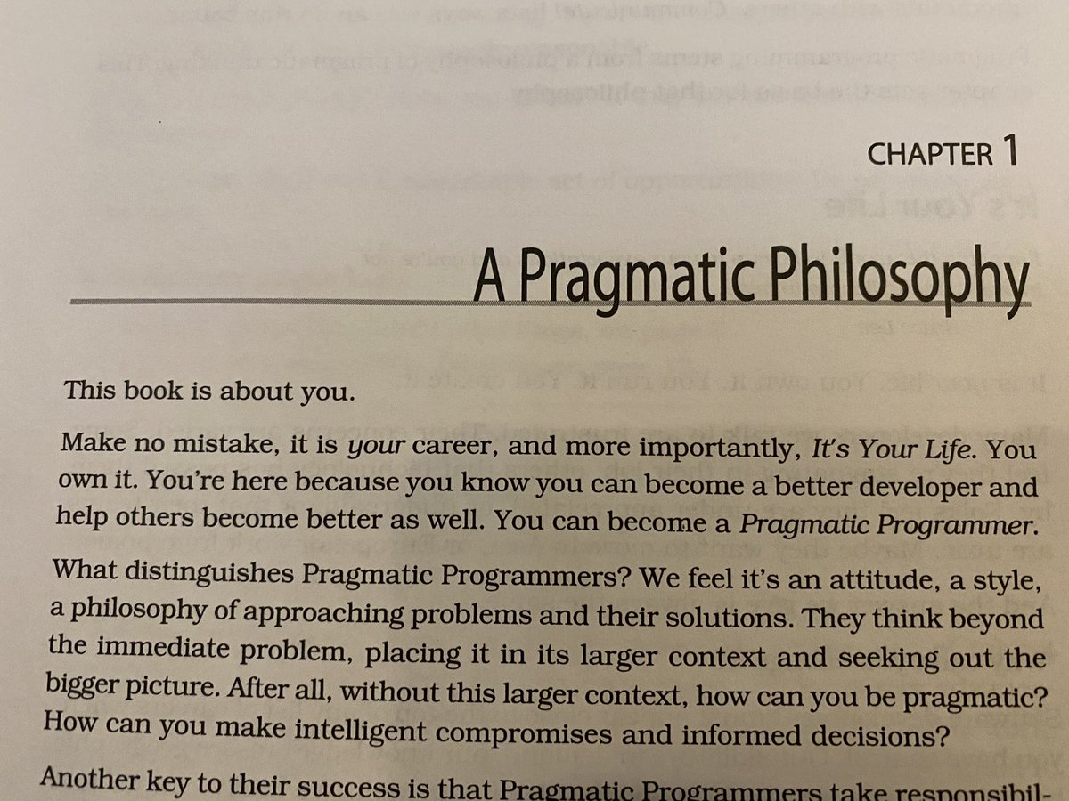 _internetdrew's tweet image. Considering my earlier tweets, I’d say it’s a good thing I bought this book and opened it today. 
#thepragmaticprogrammer