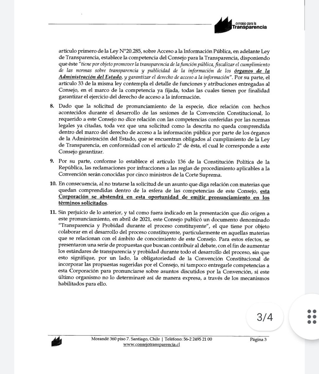martinarrau's tweet photo. ¿Quién fiscaliza a la Convención? ⚠️ Preocupante. Consultamos a 2 importantes organismos y hoy recibimos respuesta de @ctransparencia, en la misma línea de la recibida desde @Contraloriacl, señalando que deben abstenerse por no tener competencias 👇🏼 Es ud. el único fiscalizador. https://t.co/38L87TpTxk
