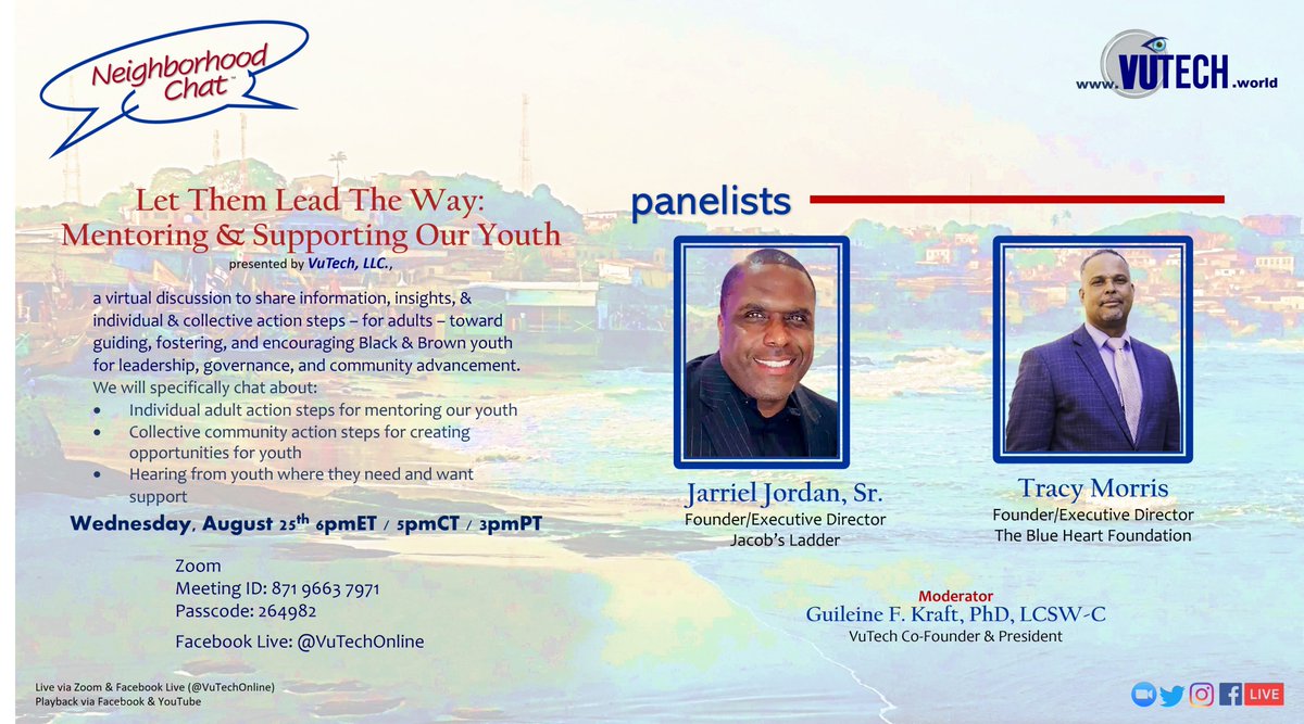 VuTechOnline's tweet photo. JOIN US!!!
Share Ur thoughts, comments, &amp; suggestions for fostering youth into tomorrow's leaders...

Register for Zoom:
https://t.co/jWuJWZFO1k

Zoom Meeting ID: 871 9663 7971
Passcode: 264982

Facebook Live: @VuTechOnline https://t.co/ScOcS6qxXo