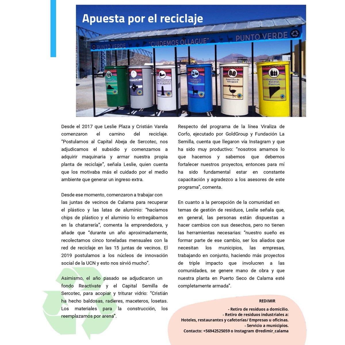 GoldGroupChile2's tweet photo. Emprendedores ejecutarán programa de residuos comunitarios para la Municipalidad de Ollagüe 😉

@CorfoAtacama @CorfoAntofa @fundlasemilla #Antofagasta #Atacama https://t.co/qsu6g40anJ
