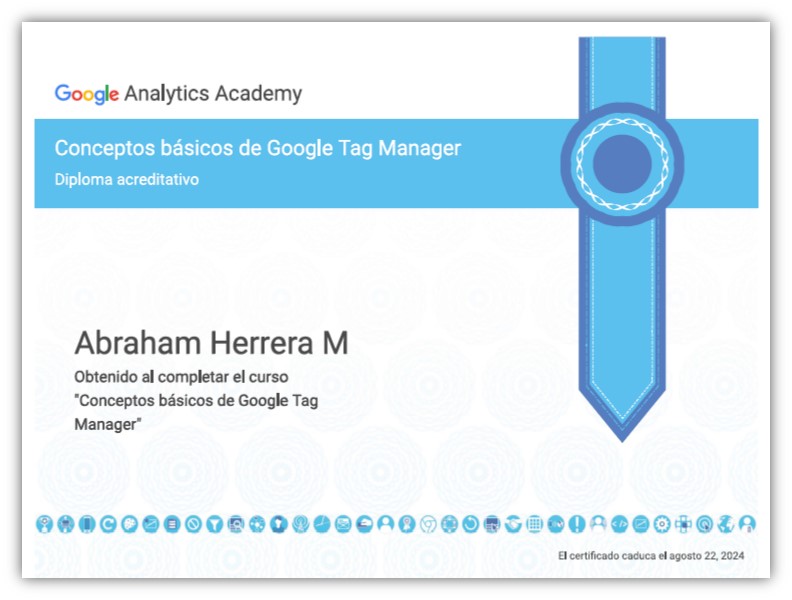 Obtuve el diploma de #Google Tag Manager para gestionar de forma más eficiente y práctica etiquetas en una página web de plataformas como <a href="/googleanalytics/">Google Analytics</a> @GoogleAdsES o <a href="/Facebook/">Facebook</a> y realizar mejores acciones de #MarketingDigital con 
#TagManager