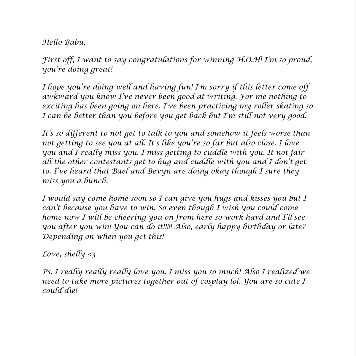 CBSBigBrother's tweet photo. A letter from Shelly. 💌 https://t.co/YhYKnDCePr