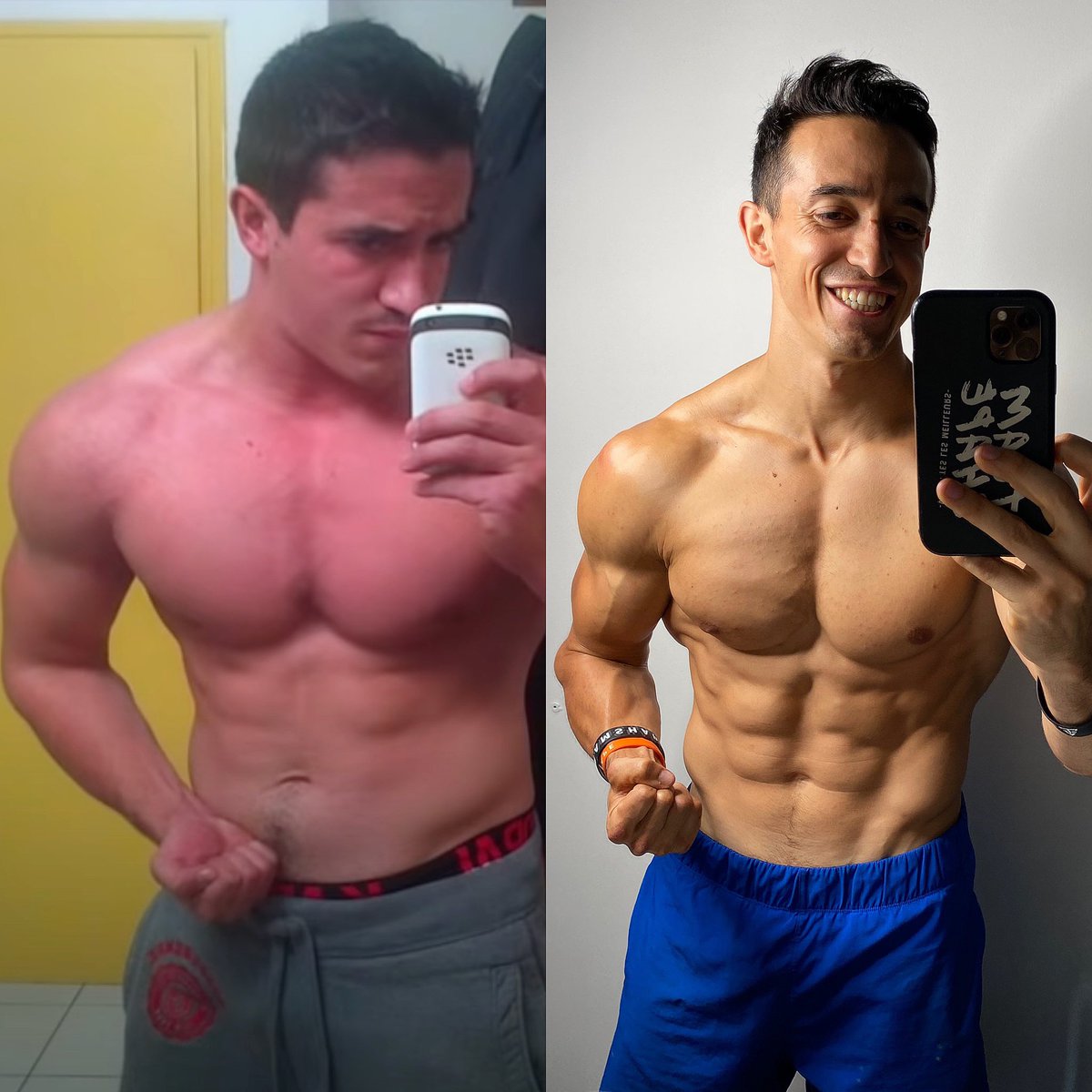 TiboInShape's tweet image. Prise de masse à 88kg à gauche. Sèche à 73kg à droite. 2013 Vs 2021