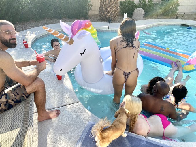 3 pic. Sunday Funday! ?? Casa de Wham Bam pool is baaaack! @WhamBam_Studios @rickylarkinlv @jadexvenus