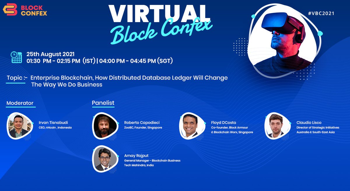 #VBC2021 is covering the hottest topics in #blockchain right now!

Register today (it's free!) to listen in on the experts, including our very own <a href="/Clisc23/">Claudio Lisco</a>, as they explore the future of enterprise blockchain🏦💡🚀

⏬⏬⏬⏬⏬
bit.ly/3gmi8Sz