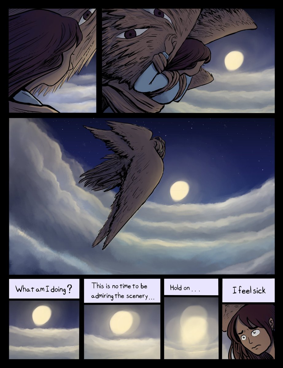 BingLizel's tweet photo. Happy Monday, new page is up on https://t.co/gkQHA5M7V1 pretty happy with how the landscape turned out hooray 

#leafscar #comic #webcomic #labdscape #cloudscape #moon #webtoon #anime #manga https://t.co/qBycFtctR4