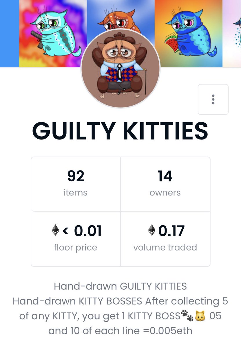 Katy_Mi_Sh's tweet photo. Already 14 owners!))🥳🥳🥳
Thank you all very much for supporting my kitties!))🥰🐱
https://t.co/S6OUsaBImb
#NFTcollection #guiltykitty #nft https://t.co/CleiuUYK4Z