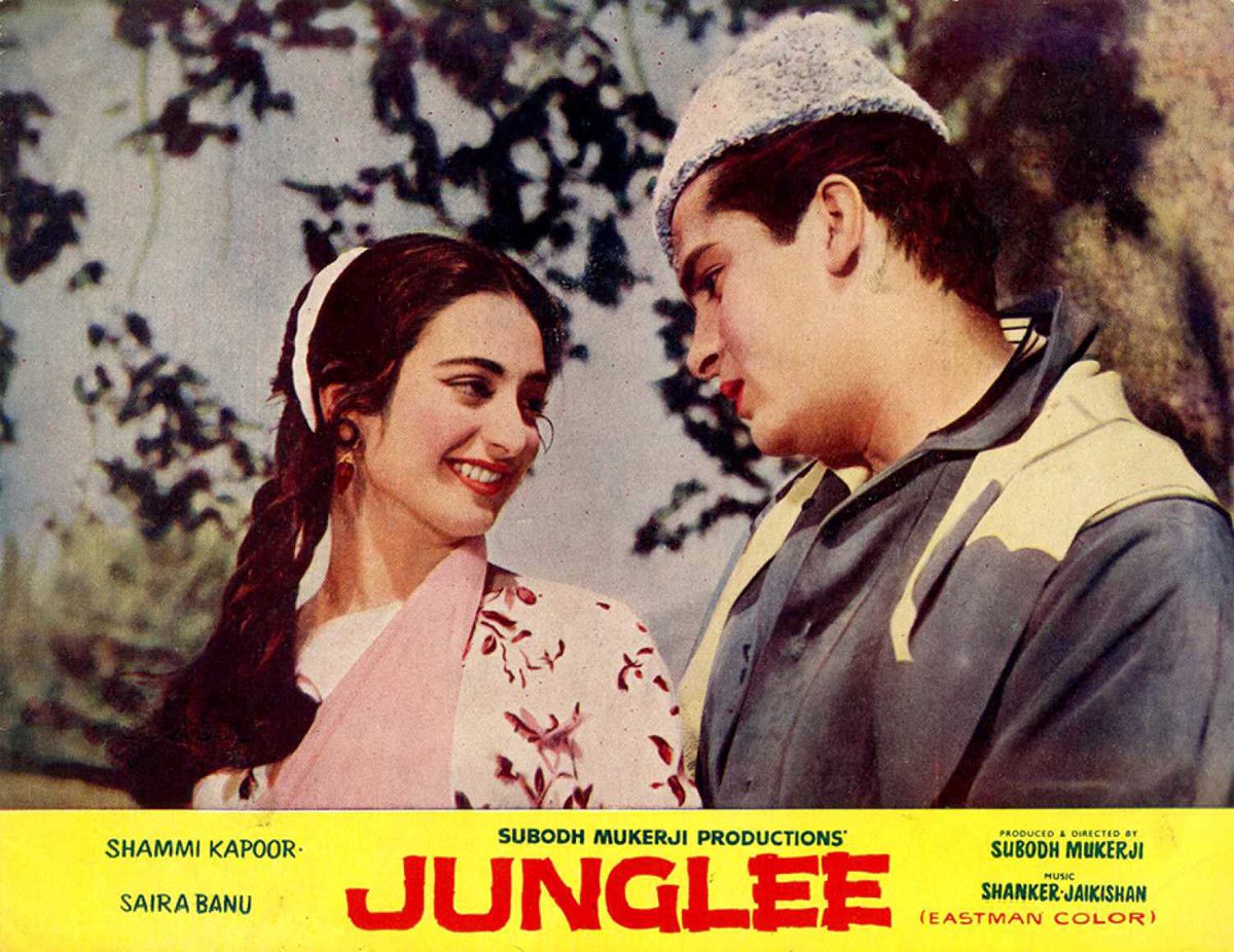 “..din saara guzaara tore angana
ab jaane de mujhe more sajana
mere yaar shabba khair..”

by Mohd Rafi, Lata Mangeshkar, Hasrat Jaipuri, Shankar-Jaikishan

(1961) Saira Banu and Shammi Kapoor in ‘Junglee’.