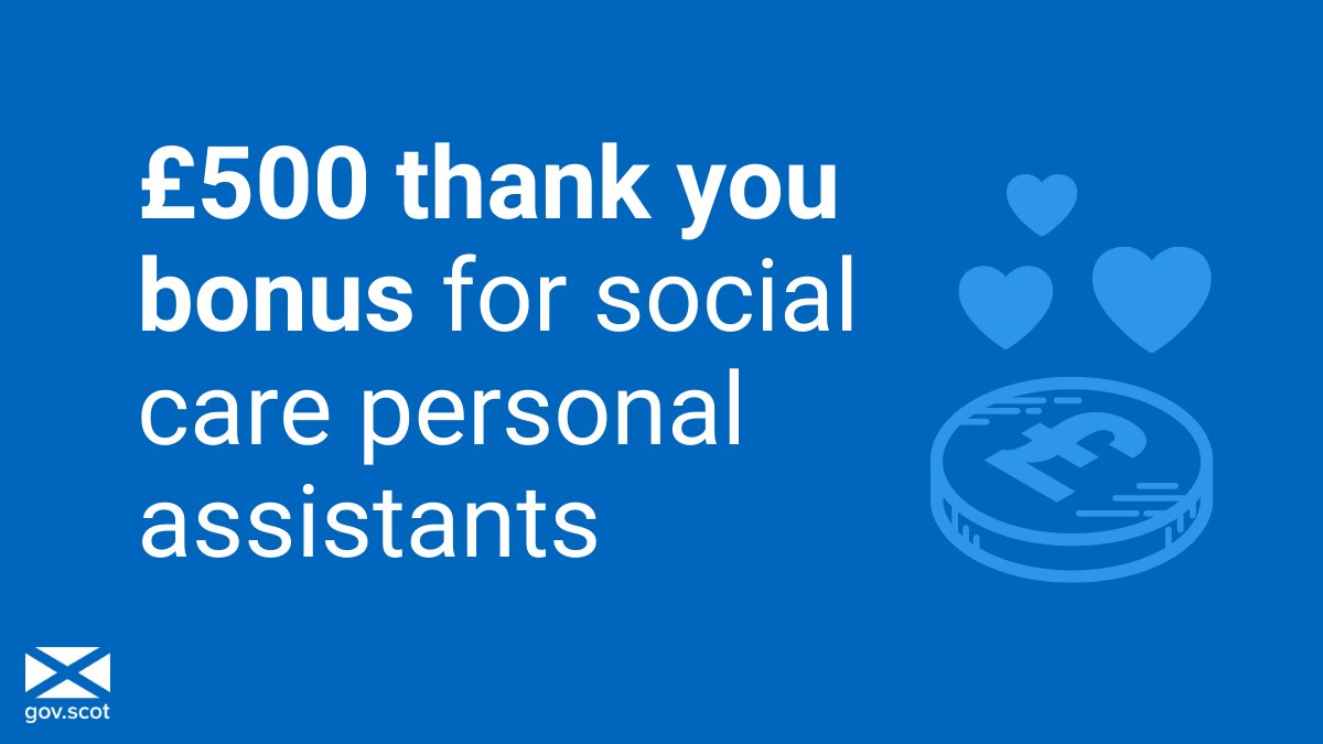 scotgov's tweet image. Are you a social care personal assistant, or know someone who is?

We're giving personal assistants a £500 pro rata thank you bonus.

🕚 Apply by midnight this Wednesday 25 August.

Go to bit.ly/SCPAbonus or call 0800 841 1321.