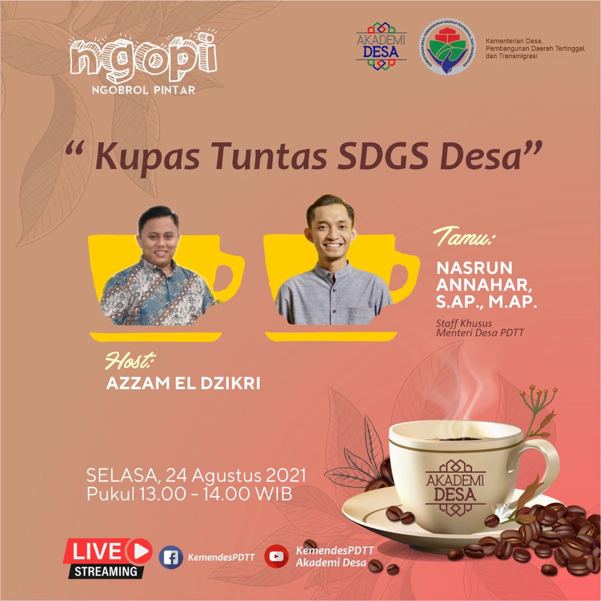 Jangan Lupa Gaisss 
Ngopi : Ngobrol Pintar bersama <a href="/azzameldzikrie/">#SantriIndonesia</a> Hari ini Jam 13.00 wib dengan Tema "Kupas Tuntas SDGs Desa"
<a href="/KabKampar/">TAPMKabupaten 1409</a> #TPPIKampar #TPPIRiau
