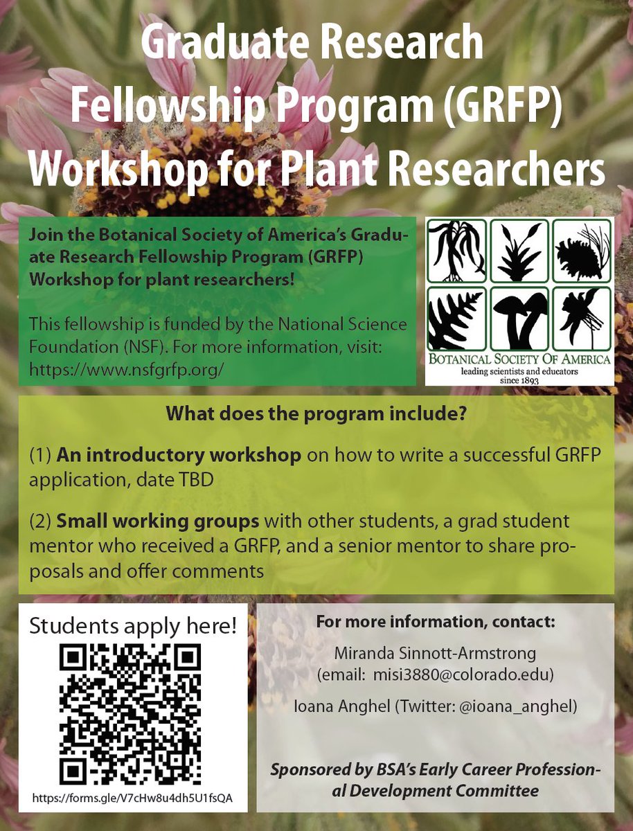 Are you applying for the GRFP this year and studying plants? Apply for the BSA’s GRFP workshop! We will meet twice in small groups to revise application materials. Apply here (first come, first served): forms.gle/V7cHw8u4dh5U1f…
#BSAstudents #iamabotanist