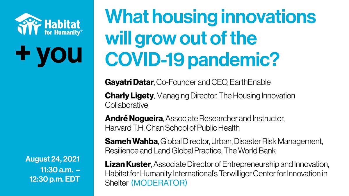 Pandemics are a significant disruptive force in our daily lives &amp; across all sectors. That disruption can also become a catalyst for #innovation. Join us tomorrow to explore #COVID19's potential impact on the future of home design &amp; technology. 
habitat.ngo/pandemicinnova…