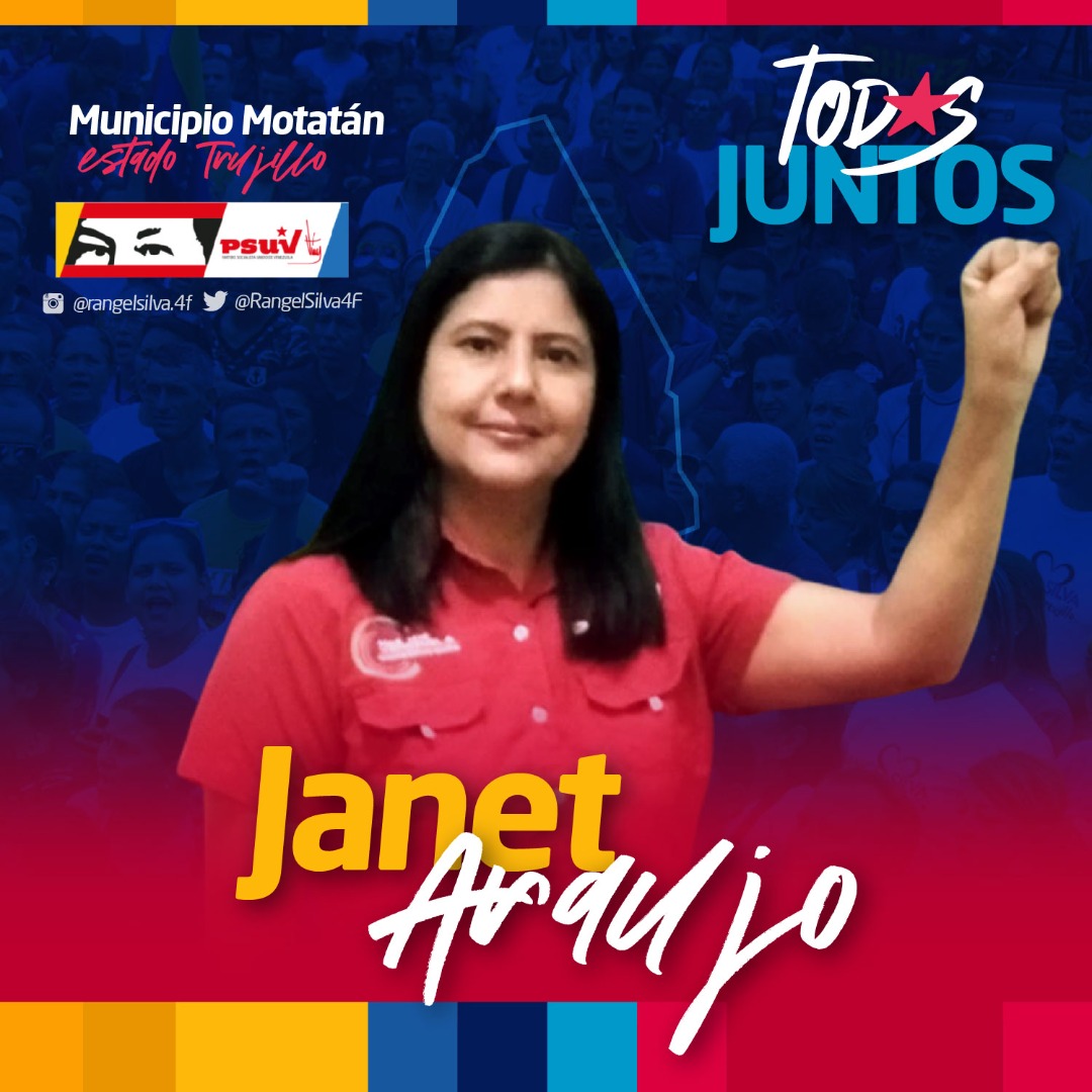 Las mujeres trujillanas son conocidas por su gallardía y liderazgo. Vamos, Janeth Araujo a dar la batalla electoral en tu amado Motatán, para avanzar en la atención del pueblo e impulsar sus potencialidades. ¡Sabemos que vencerás!

<a href="/PartidoPSUV/">PSUV</a>