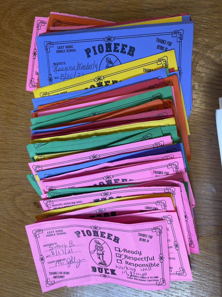 East Ridge Middle School (@eastridgems) on Twitter photo Last week we had our 1st Pioneer store where students could spend their Pioneer Bucks! Look how many Pioneer Bucks we had week 1 for students being responsible, respectful and ready to learn! <a href="/JVanceHCS/">Jason Vance</a> <a href="/Caldwell4/">Christy Caldwell-Drake</a> Last week we had our 1st Pioneer store where students could spend their Pioneer Bucks! Look how many Pioneer Bucks we had week 1 for students being responsible, respectful and ready to learn! <a href="/JVanceHCS/">Jason Vance</a> <a href="/Caldwell4/">Christy Caldwell-Drake</a>