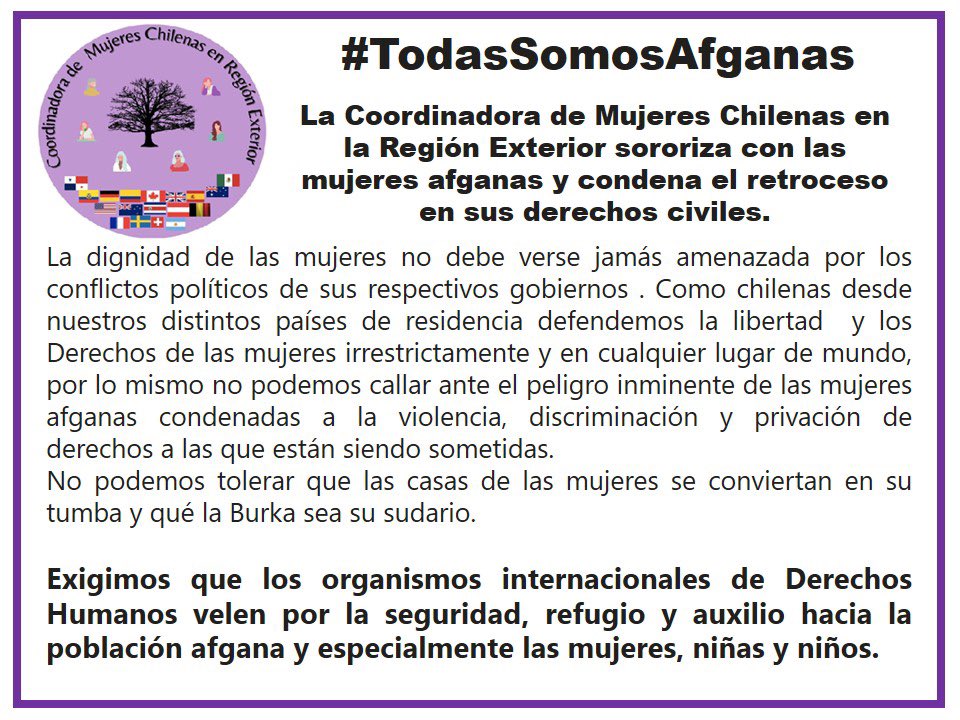 MujeresRegion's tweet photo. Nuestra declaración ante los acontecimientos en #Afghanistan #AfganistanWomen  #todassomosafganas #Afganistan https://t.co/8VzcDNptNV