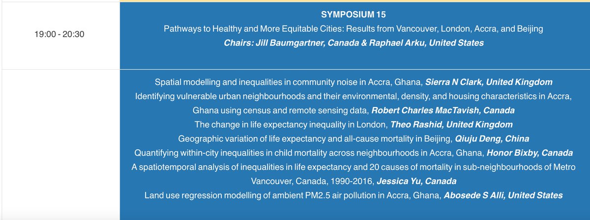 Hey #ISEE2021 ! Come join me and the @Pathways2Equity group tomorrow for an exciting Symposium (15) on Pathways to Healthy and Equitable Cities - results from Vancouver, London, Accra, Beijing in Hall 3 19:00 EST @jillcbaum @theorashid @allliabosede @raphazi1 @hrhbixby