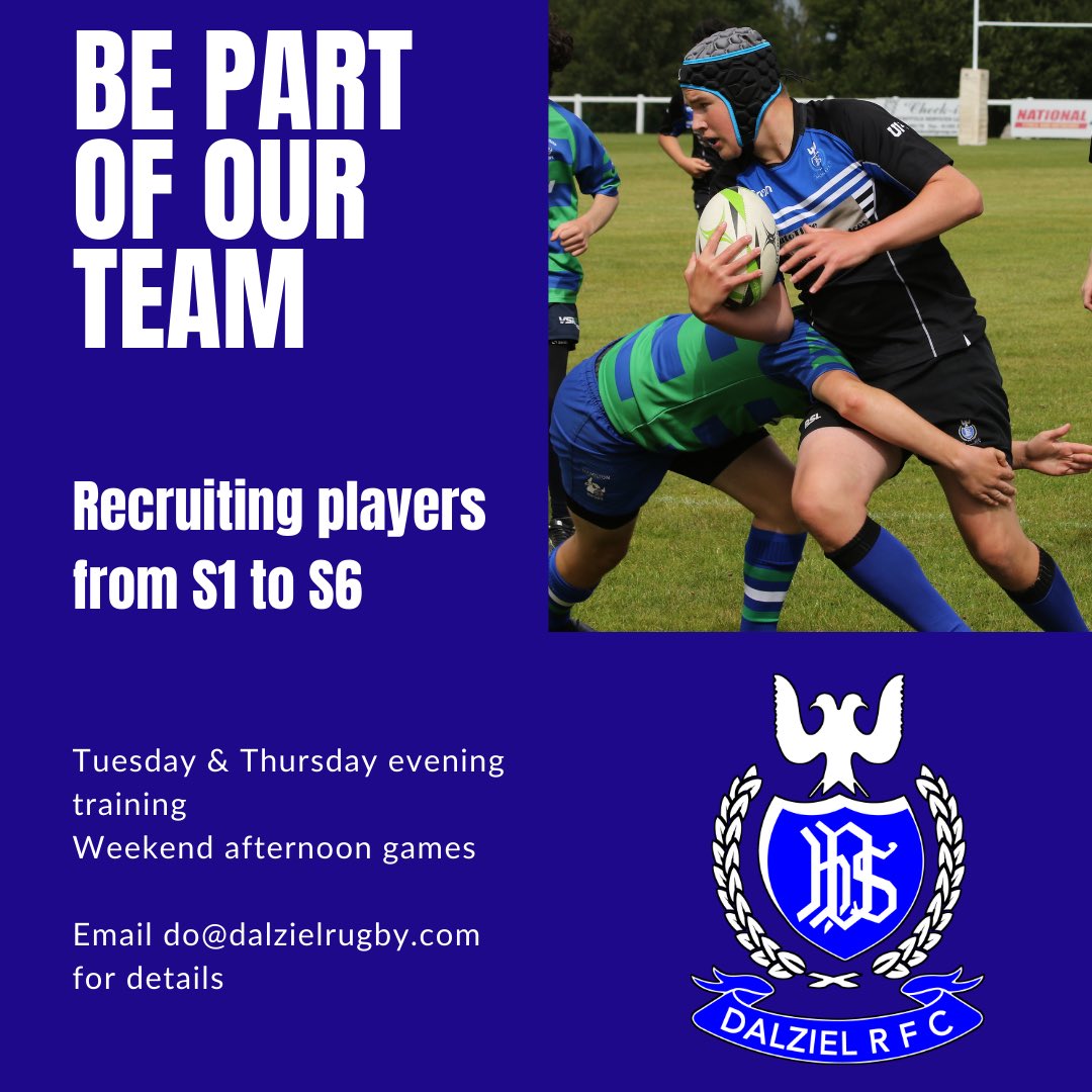 Dalziel RFC (@dalzielrugby) on Twitter photo YOUTH | Weβre adding to our Under 13, 14, 15, 16 & 18s teams. Want to try something new or return to the game? Email our Development Officer do@dalzielrugby.com or message us.
#OneClub π΅β«οΈ YOUTH | Weβre adding to our Under 13, 14, 15, 16 & 18s teams. Want to try something new or return to the game? Email our Development Officer do@dalzielrugby.com or message us.
#OneClub π΅β«οΈ