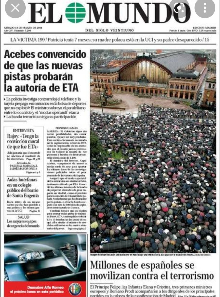 Babsolutatw's tweet photo. En 2004 culpaban a ETA del 11M y no "negociaban con Terroristas". 

17 años después, blanquean el terrorismo a cara descubierta. 

Las cloacas del periodismo al servicio de la mafia política sigue con la maquinaria intacta. https://t.co/Fzc7sy2Xke
