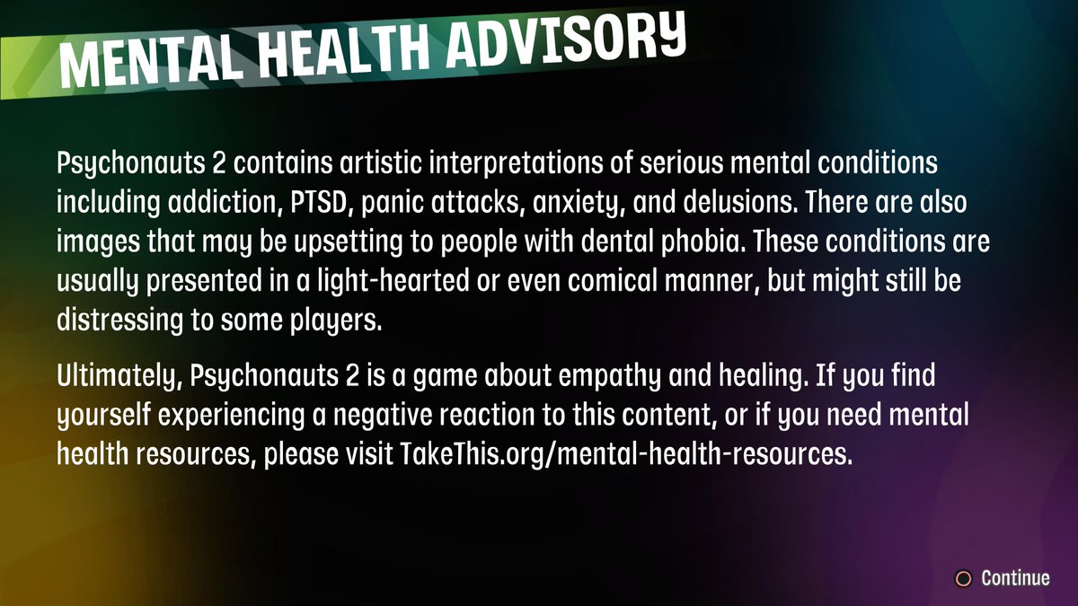 ermonacelli's tweet image. I can't express deeply enough how important and how amazing it was to see this when I launched a video game. Mental health matters. Always and more than ever. Thank you, @DoubleFine. #Psychonauts2