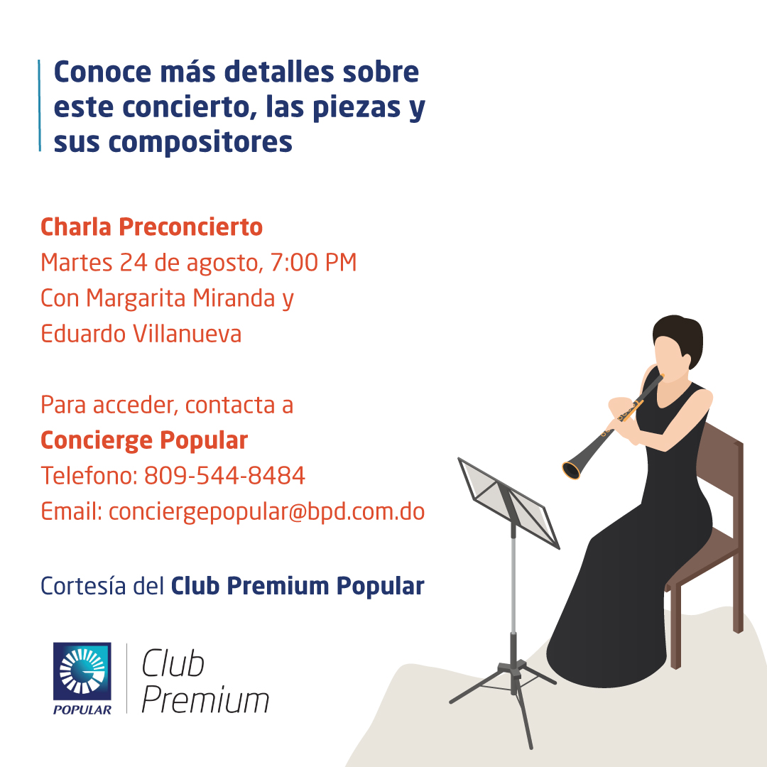 Popularenlinea's tweet photo. También puedes disfrutar de la charla preconcierto, impartida por los expertos en música clásica de la @fundacionsinfonia, Margarita Miranda de Mitrov y Eduardo Villanueva, este martes 24 de agosto, a las 7:00 p.m., cortesía del Club #PremiumPopular. https://t.co/M8l2gSBaiI