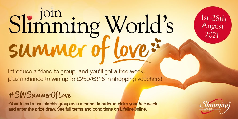 Leigh_SW's tweet image. Introduce a friend to my #SlimmingWorld group during our #SWSummerOfLove, and you’ll be helping them to achieve their weight-loss dreams… as well as benefiting from a free week and the chance to win £250in shopping vouchers! DM me to find out more about our #castleford group.