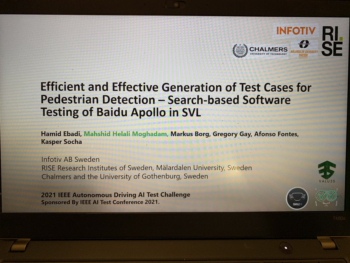 MahshidHelali's tweet photo. A Swedish teaming up ends up among the top qualifying contributions for the 2021 IEEE Autonomous Driving AI Test Challenge at IEEE AI Test Conf! I just presented our work in the scope of AI Testing. Thanks to:@hamidebadi @mrksbrg @Greg4cr,A.Fontes &amp;K. Socha.@RISEAI1 @IVVESProject https://t.co/Z10RbFzwk6