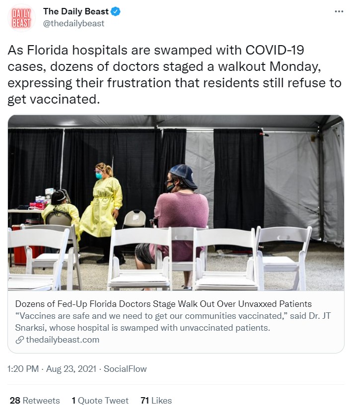 How your misinformation sausage gets made: News outlets and commentators across the political spectrum are making hay of the supposed walkout by doctors at a Palm Beach County hospital this morning, in response to Florida's surge of Covid cases among the unvaccinated
