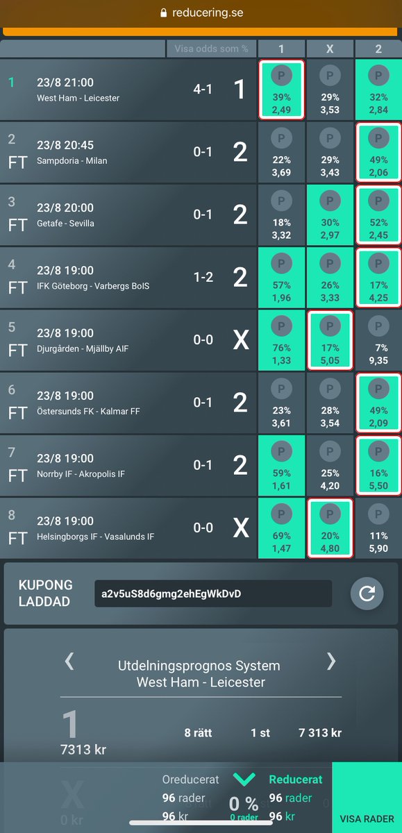 AndestenAnders's tweet image. Äntligen en 8:a som gav bra betalt! Går utmärkt att använda @reducering även när man inte reducerar. Har ni inte börjat använda detta verktyg gör det! #topptips #reduceringsresan #reducering #utdelning #spelvärde