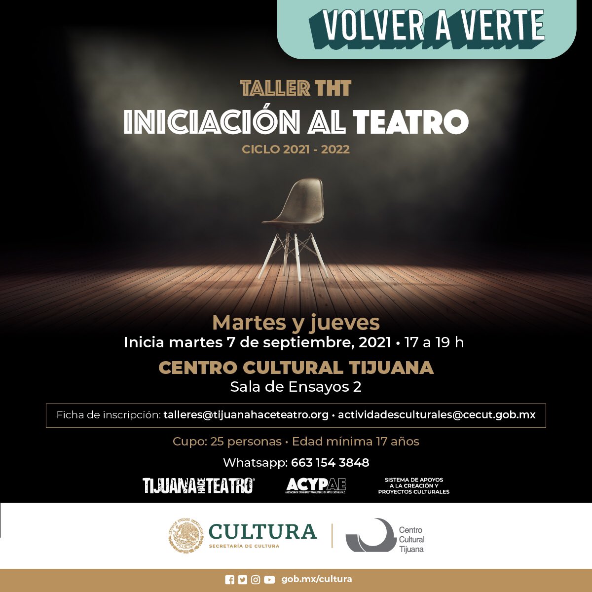 Esta semana es de inscripciones al #TallerTHT de <a href="/TjHaceTeatro/">Tijuana Hace Teatro</a> en colaboración con <a href="/cecut_mx/">CECUT MX</a> #YoHagoTeatro
