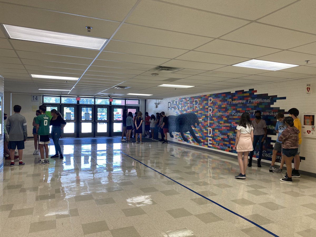 Back in the classroom and it feels so good!! Looking forward to first day part 2 tomorrow! 😊 a few shots of our ice breakers out in the hallway so we can spread out! 🎶 #PantherPride  <a href="/Sandburg_MS/">Sandburg MS</a>
