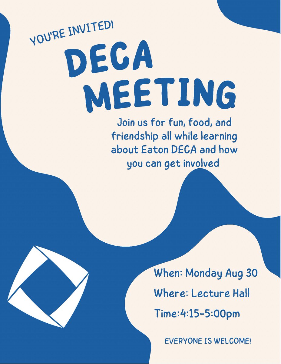 Our first Deca Meeting is only a week away! Join us Monday August 30th at 4:10 in the lecture hall. We’ll be going over all the things we have planned for this year and how you can become a member. Everyone is welcome and we can’t wait to see you there! 
#deca #texasdeca