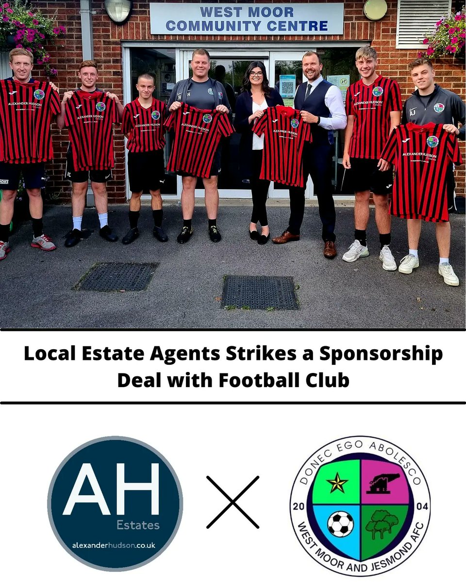 WMJAFC's tweet photo. Very proud to announce @EstatesHudson as our black and red kit sponsor this season.

A local estate agents that does a huge amount for the community including raising money for @WestMoorCentre and in turn @WestMoorJnrsFC

Thanks to Alex and the team for their support! https://t.co/zRLFREK2vq