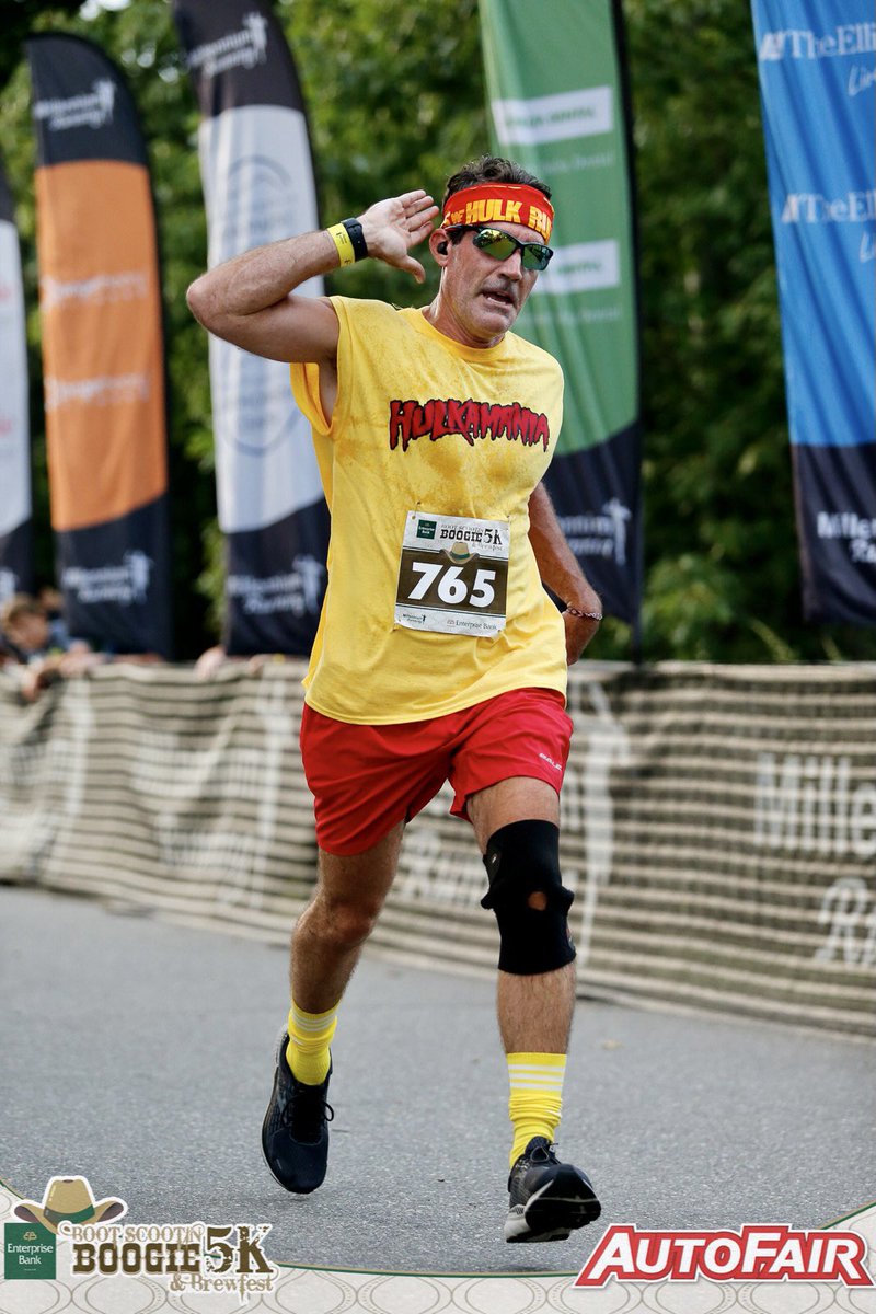 NHkevinsmith's tweet photo. Hey @HulkHogan how about at RT for this 44 yr old hulkamaniac literally running wild - a sub 7/mile 5k. Repping the red and yellow... watcha gonna do brother!! #TrainingSayingPrayersEatingVitamins #HH4Life https://t.co/4CAAVVw9LN