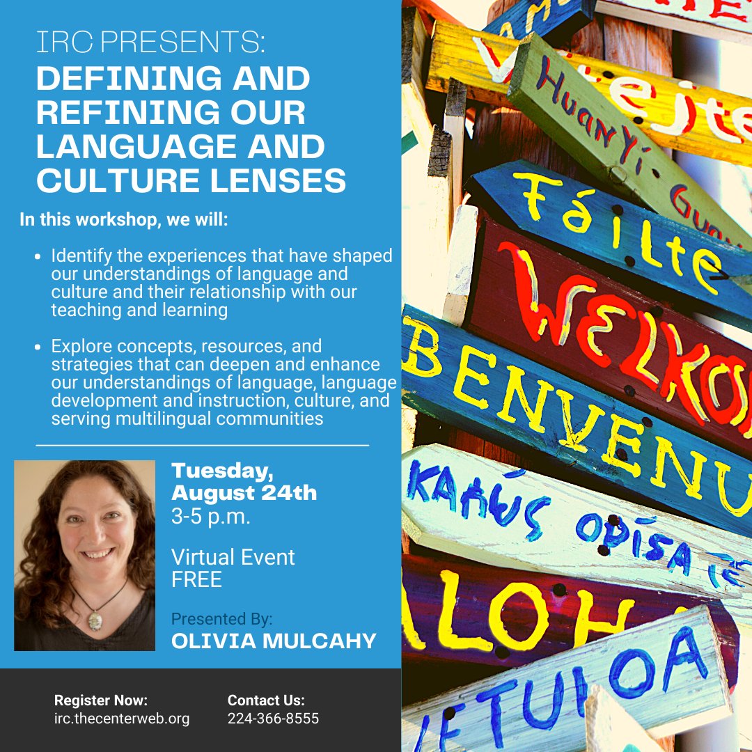 Explore concepts, resources, and strategies that can deepen and enhance our understandings of language, language development, instruction for language learners, culture, and serving multilingual communities in a free workshop tomorrow with <a href="/MaestraOlivia/">Olivia Mulcahy</a>: 
irc.thecenterweb.org/workshop/defin…