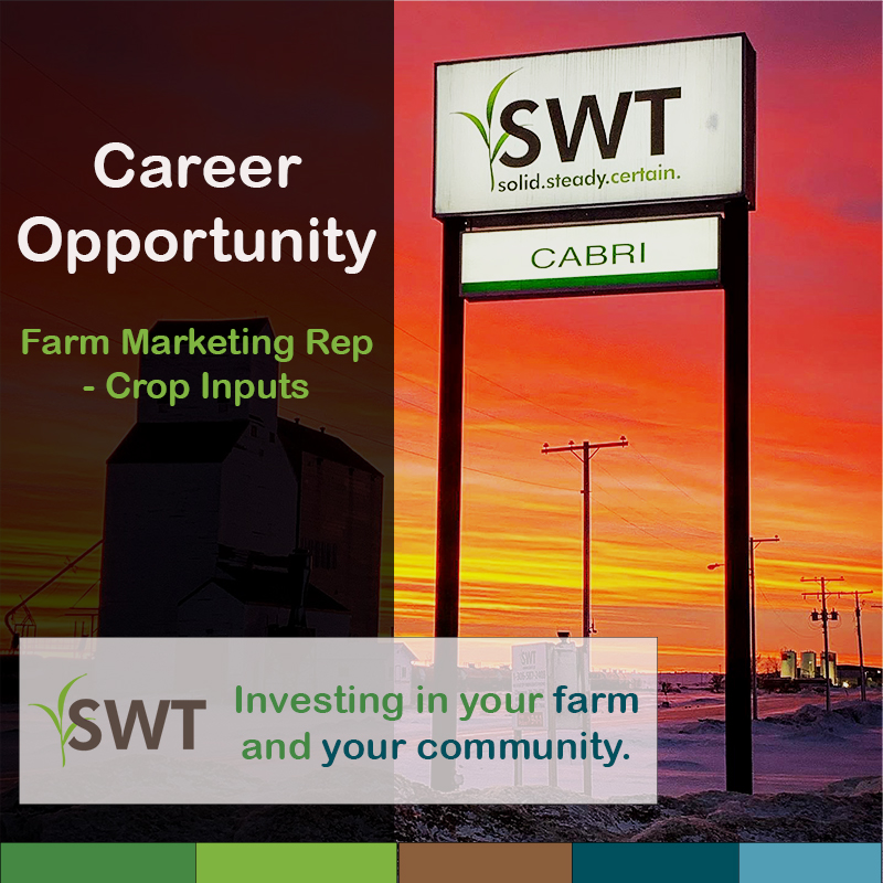 We are currently seeking a Farm Marketing Rep (FMR) - Crop Inputs to join our SWT team at our Cabri location. For more details and to apply: swt.ca/careers/ #SWT