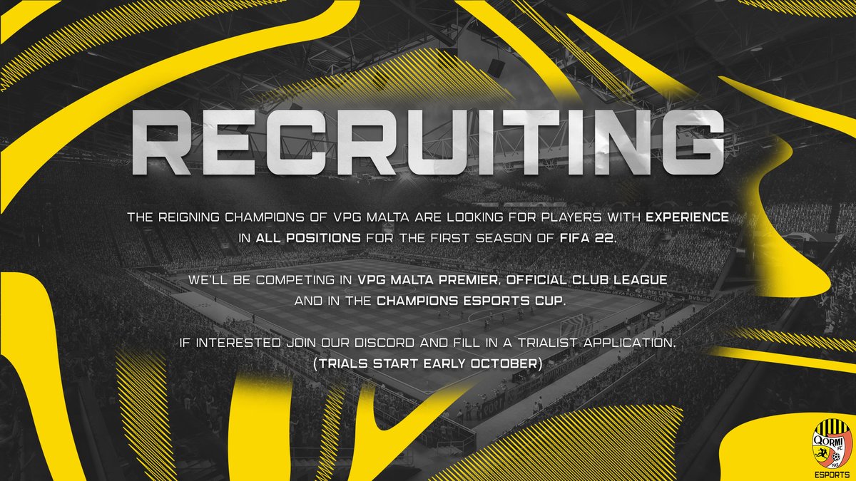 #Recruiting 

FIFA 22 is only a few weeks away and we are looking for players in all positions to strengthen our team!

𝘐𝘍 𝘐𝘕𝘛𝘌𝘙𝘌𝘚𝘛𝘌𝘋 𝘑𝘖𝘐𝘕 𝘖𝘜𝘙 𝘋𝘐𝘚𝘊𝘖𝘙𝘋 𝘚𝘌𝘙𝘝𝘌𝘙 𝘈𝘕𝘋 𝘍𝘐𝘓𝘓 𝘐𝘕 𝘈 𝘛𝘙𝘐𝘈𝘓𝘐𝘚𝘛 𝘈𝘗𝘗𝘓𝘐𝘊𝘈𝘛𝘐𝘖𝘕 👉 discord.gg/nhmRhsknbS