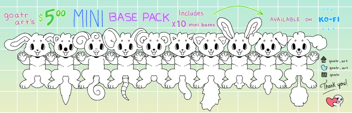 goatr_art's tweet image. $5 mini base-pack now available over on my ko-fi 💕🐾 which critter do you like the most? 💫