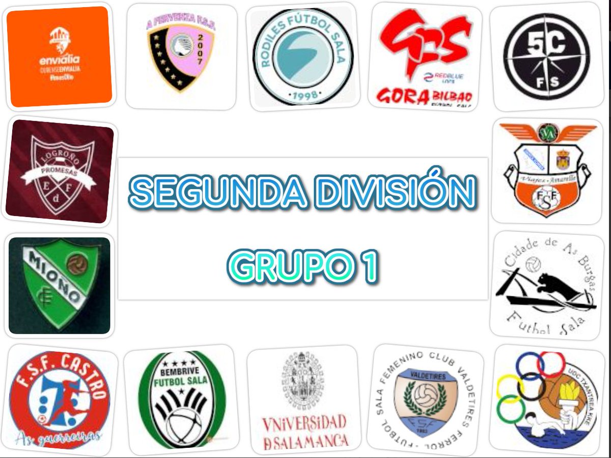 Femegol (@femegol) on Twitter photo Equipos de fútbol sala de esta temporada en el Grupo 1 de Segunda División
@OUenvialiaFSF @afervenzafsf @rodilessport @GoraBilbaoFS <a href="/5Corunafs/">5 CORUÑA FUTBOL SALA</a> <a href="/amarellefsf/">Viaxes Amarelle FSF</a> <a href="/cidadeasburgas/">Solgaleo Cidade de As Burgas FS</a> <a href="/Txantrea_fsf/">Txantrea FSF</a> <a href="/valdetiresfsf/">valdetiresfsf</a> <a href="/FutsalUsal/">Futsal Usal</a> <a href="/bembrivefs/">Bembrive FS</a> <a href="/Castrofutsalfem/">FSF Castro Bloques Cando</a> <a href="/mionofsf/">AD Mioño Fútbol Sala Femenino</a> <a href="/proedfslogrono/">Promesas EDF Logroño Fútbol Sala</a> Equipos de fútbol sala de esta temporada en el Grupo 1 de Segunda División
@OUenvialiaFSF @afervenzafsf @rodilessport @GoraBilbaoFS <a href="/5Corunafs/">5 CORUÑA FUTBOL SALA</a> <a href="/amarellefsf/">Viaxes Amarelle FSF</a> <a href="/cidadeasburgas/">Solgaleo Cidade de As Burgas FS</a> <a href="/Txantrea_fsf/">Txantrea FSF</a> <a href="/valdetiresfsf/">valdetiresfsf</a> <a href="/FutsalUsal/">Futsal Usal</a> <a href="/bembrivefs/">Bembrive FS</a> <a href="/Castrofutsalfem/">FSF Castro Bloques Cando</a> <a href="/mionofsf/">AD Mioño Fútbol Sala Femenino</a> <a href="/proedfslogrono/">Promesas EDF Logroño Fútbol Sala</a>